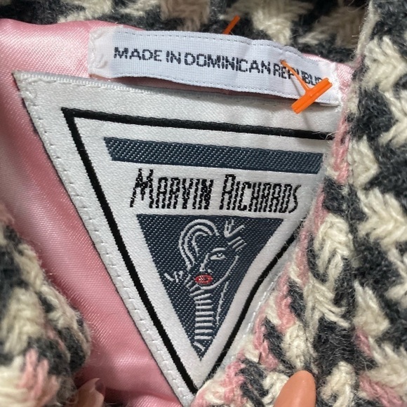 Marvin Richard’s Vintage Wool Blend Houndstooth Pink and Grey Pea Coat - Picture 8 of 14